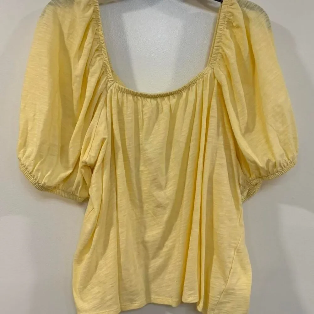 Old Navy Plus Women's Yellow Blouse XXL Cottagecore Soft Girl Flowy Square Neck